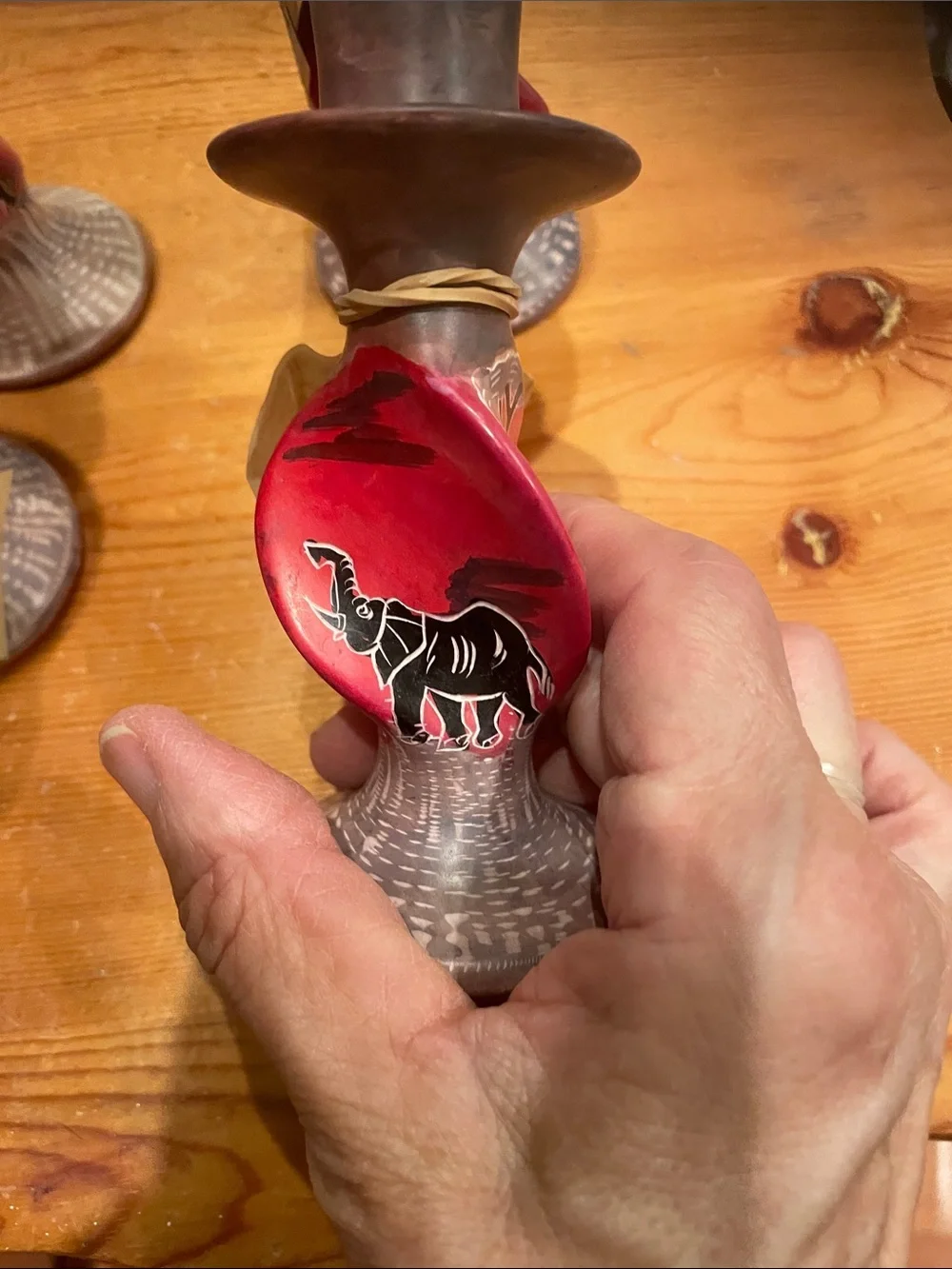 Hand crafted ceramic  Red Elephant Candle Holders - Set of 4